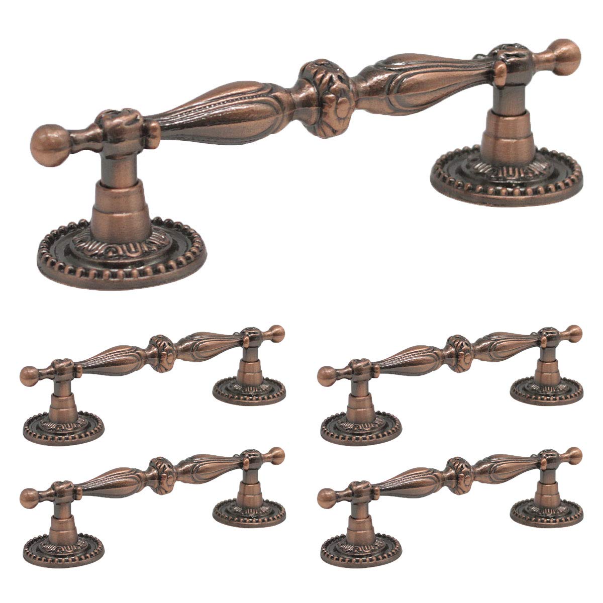Cabinet Handles 3 1/2 inch (90mm) Center to Center Vintage Kitchen Hardware Antique Copper Finish Dresser Drawer Pull Knobs 5” Length 5 Pack