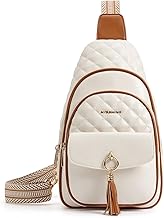 Missnine PU Leather Sling Bag for Women Quilted Chest Crossbody Trendy Travel Bag for Hiking Cycling with Tassel