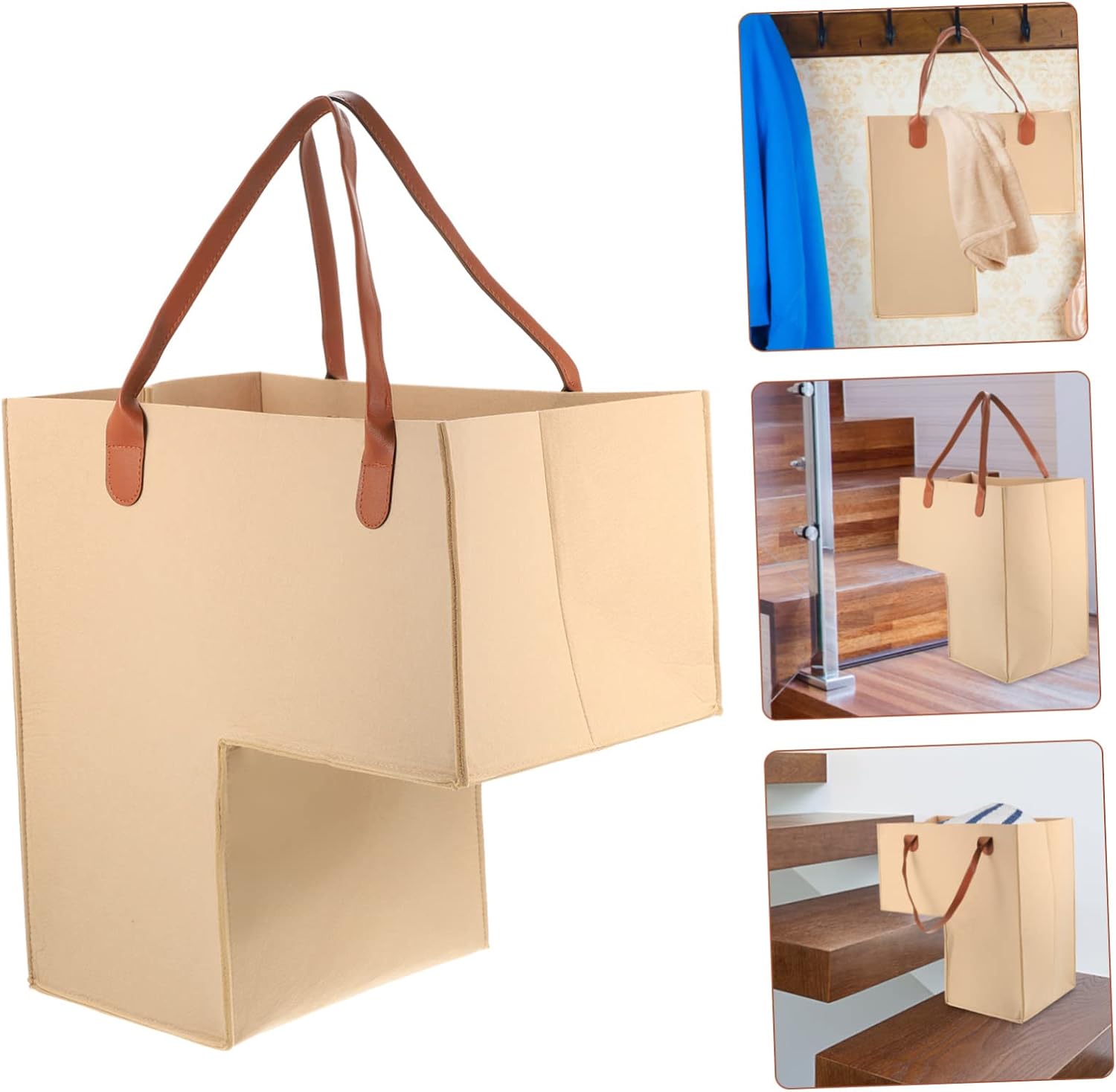 Large Clothes Storage Basket, Felt L Shaped Foldable Beige