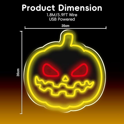 Miniatura 3 de 13.8in*13.8in Pumpkin Neon Signs For Wall Decor, Dimmable LED Neon Signs for Gaming Room Bedroom Family Birthday Bar Wedding Party Night Light, Neon
