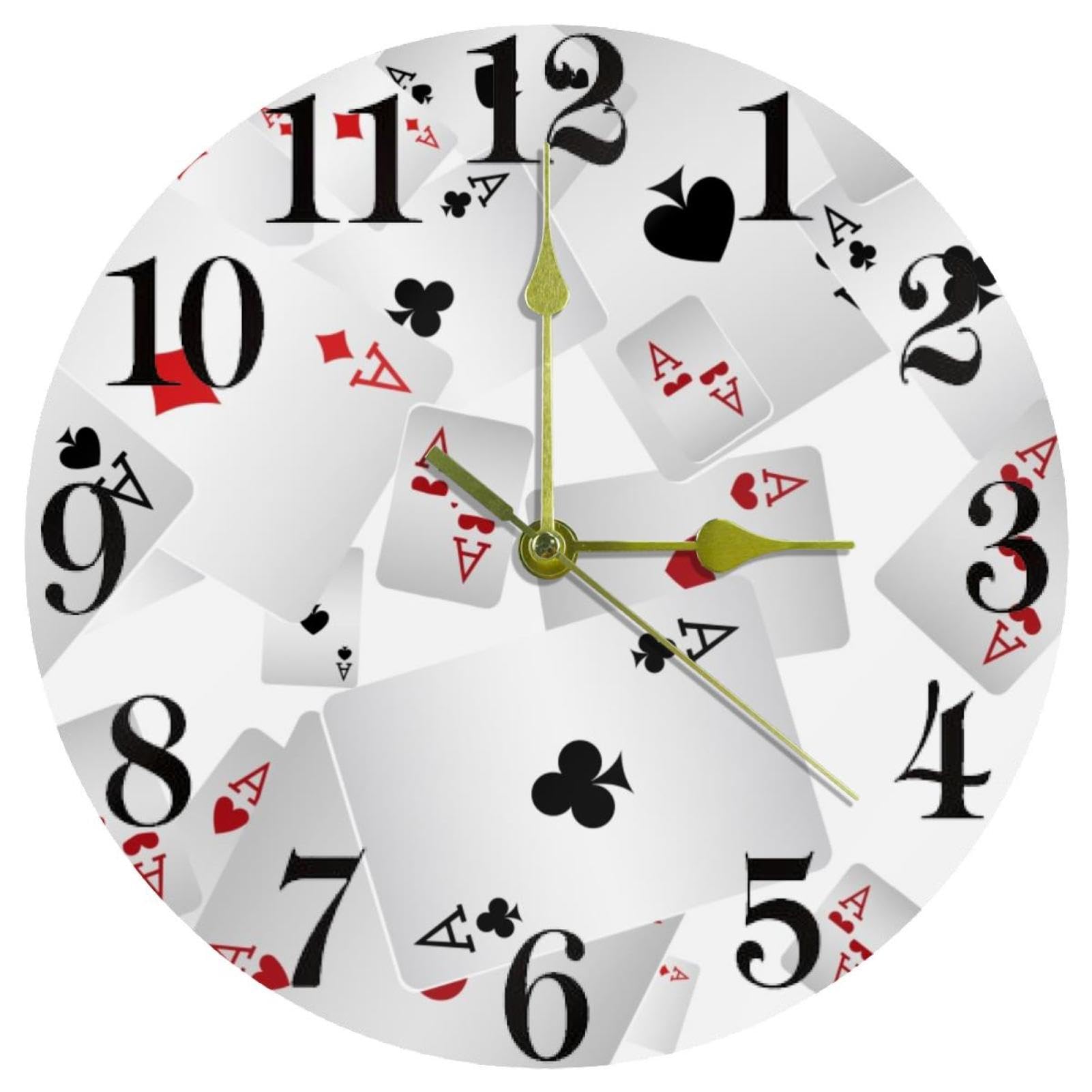 Horloge murale silencieuse pour bureau et cuisine Falling Playing Cards Ace ronde