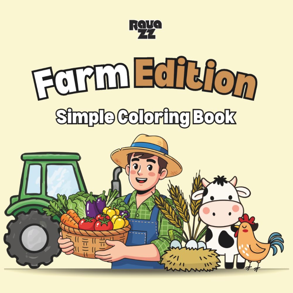 Farmy: Coloring Book for Adults and Children Featuring bold icons of farm animals, tractors, windmills, and countryside nature