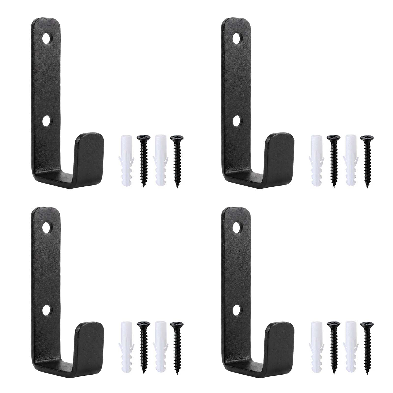 Merzio 4 Pcs Black Coat Hooks Wall Mounted, Heavy Duty Garage Hooks, Wall Mounted J Hooks for Clothes Hat Bag Hanging Tools Ladder Gym Equipment, in Bedroom Bathroom Kitchen Living Room Shed Hallway