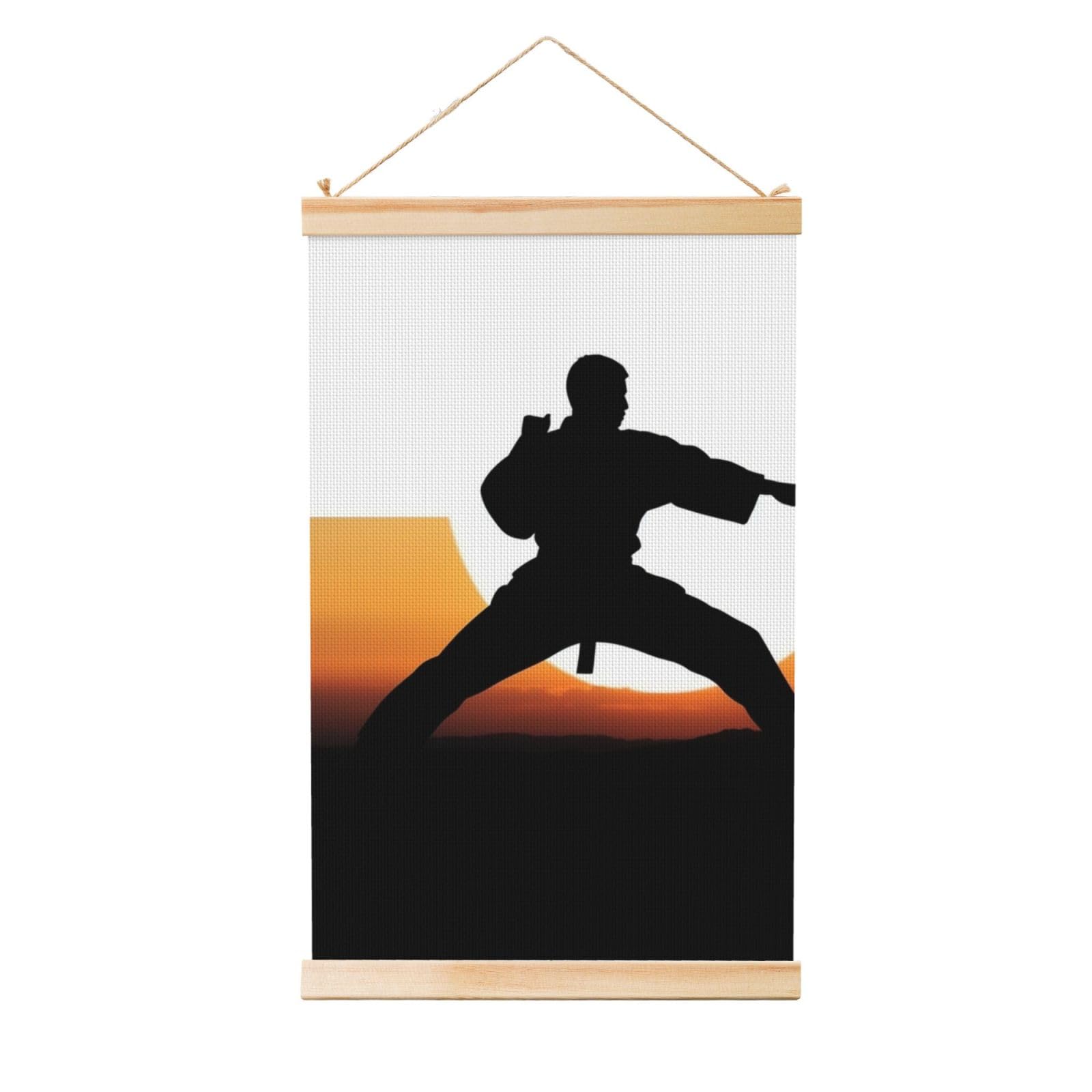 Karate silhouette Posters Wooden Shaft Hanging Poster Canvas Prints Scroll Wall Art Painting Vintage Wall Banner Modern Artwork Decor for Home Decor Ready to Hang 20"x30"