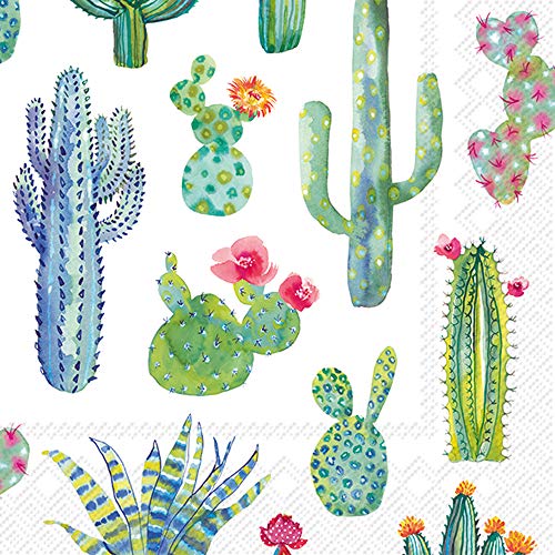 Boston International IHB 3-Ply Paper Napkins, 20-Count Cocktail Size, My Little Green Cactus
