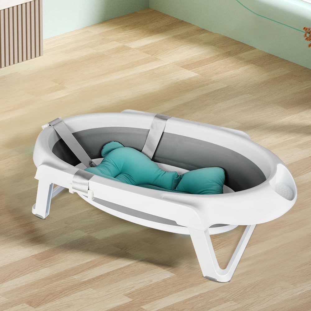 Vasca da bagno per neonati con Supporto - Pieghevole Vasca da Bagno Bambini Fino a 2 anni - Permette una Corretta Postura Della Schiena - Bagno Piacevole Senza Problemi-66 * 61 * 82 cm-grigio