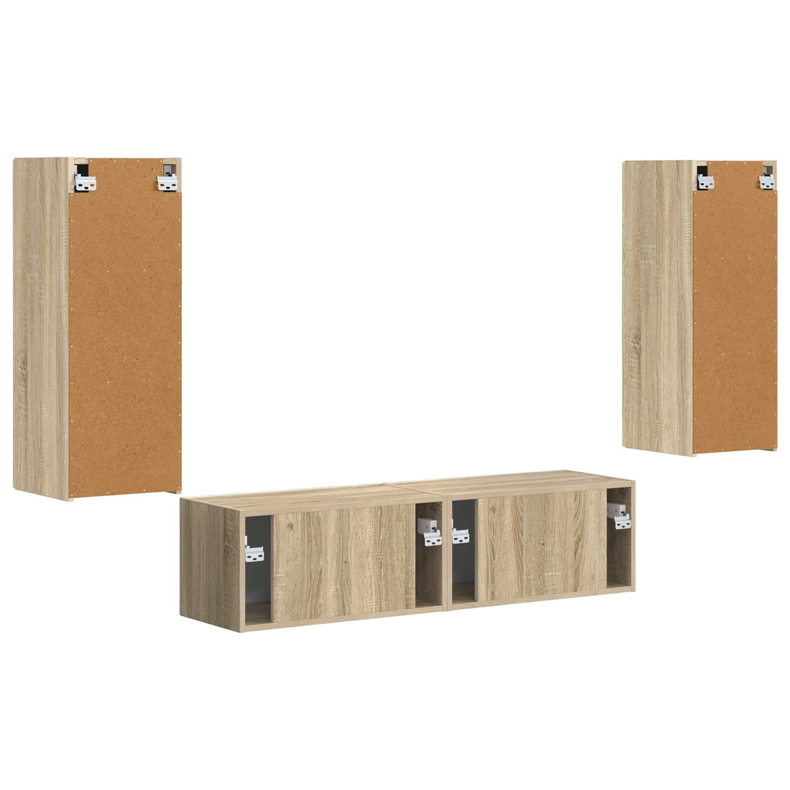 TV-Schrankset Wandmontiert 2-teilig Sonoma-Eiche Holzwerkstoff, Modernes Media-Center für Wohnzimmer, Elegantes Design mit Stauraum