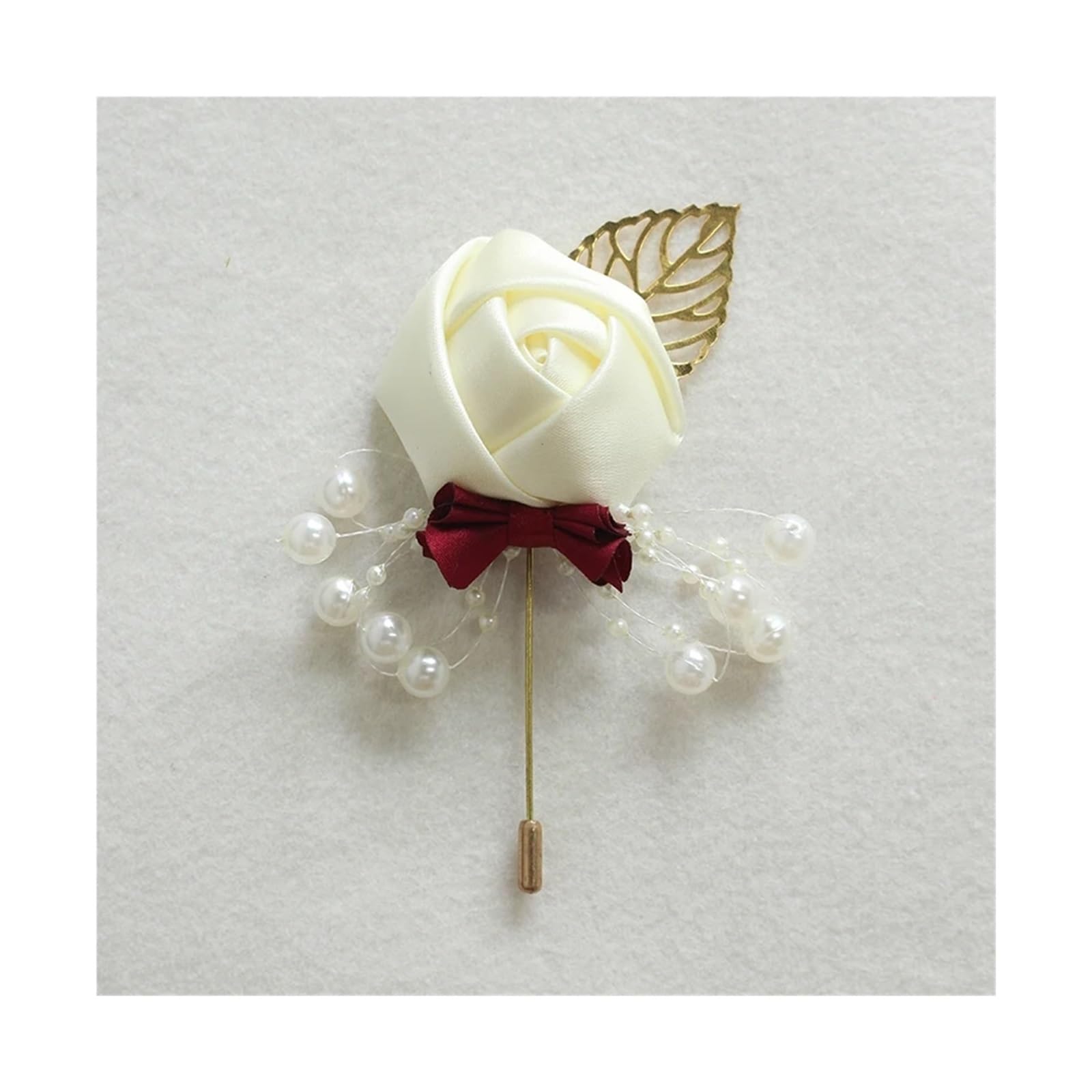 Hzomif Boho Artificial Flower Wedding Corsage 10pcs Boutonnieres Flowers Artificial Roses Fake Pearl Ivory Corsage Buttonhole Groomsmen Boutonniere for Men Wedding Accessories(Beige)