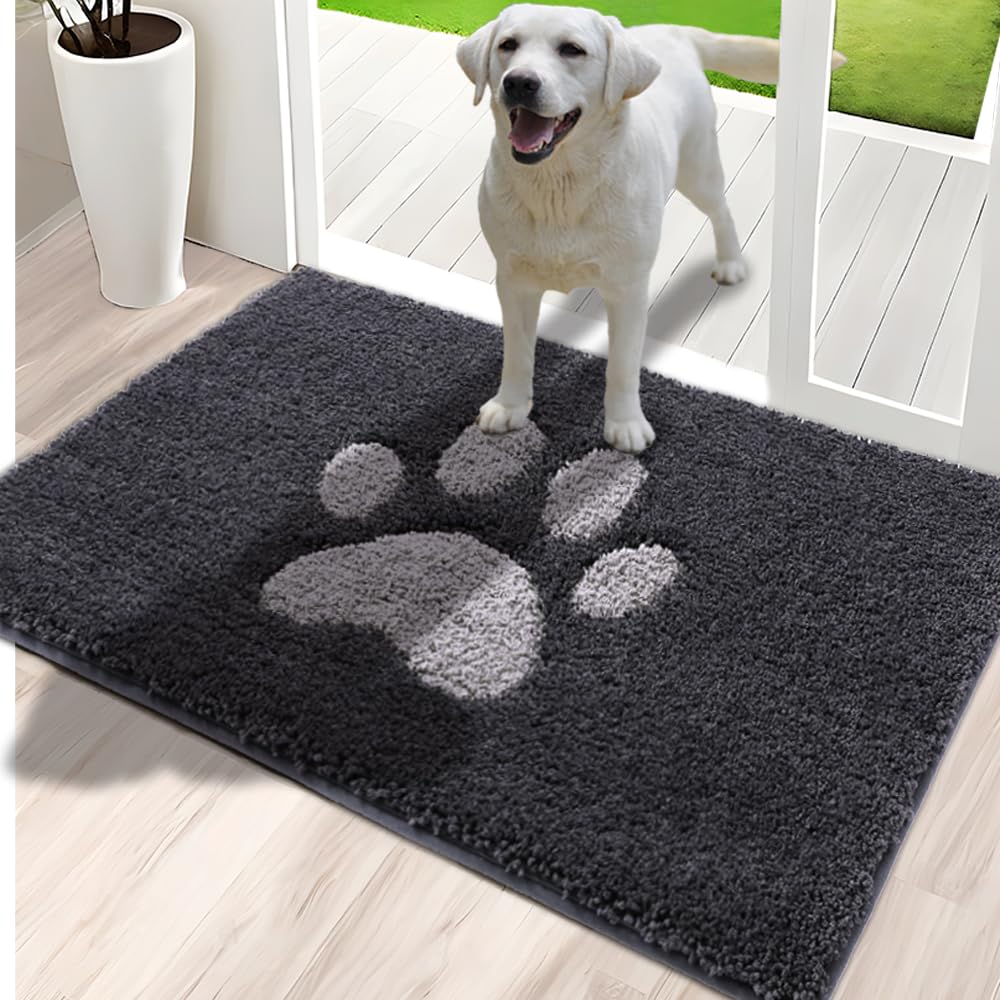 Oiilores Dirt Trapper Door Mat Indoor 80 x 120 cm, Non-Slip Washable Rug, Low-Profile Inside Doormats for Entryway, Super Absorbent Dog Mats for Muddy Paws, Dark Grey