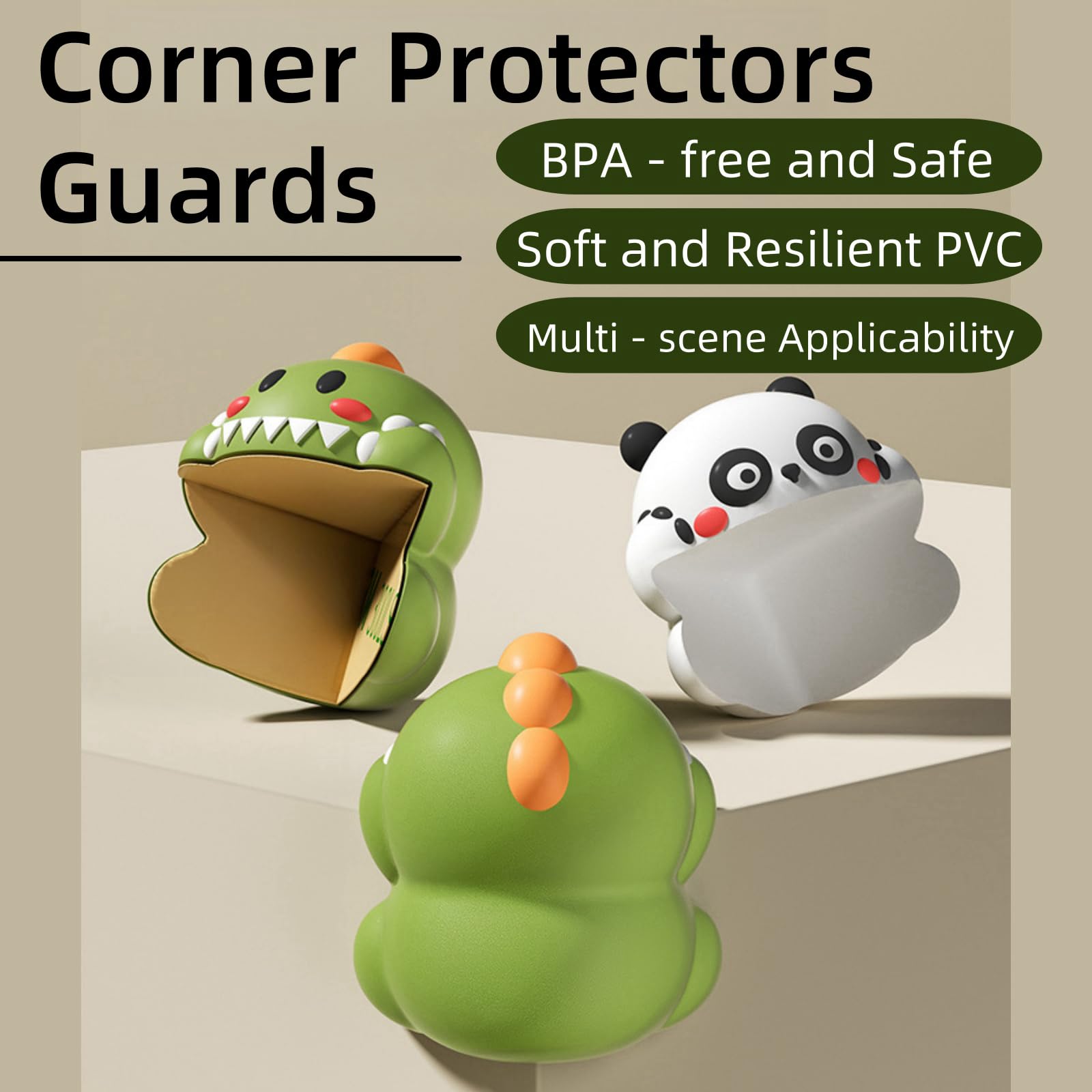 Baby Proofing Corner Protector Baby: 4 Pack Cartoon Cute Table Corner Protectors for Baby Furniture Guards| Baby Proof Corner Protectors to Cover Sharp Furniture (Green Dinosaur)