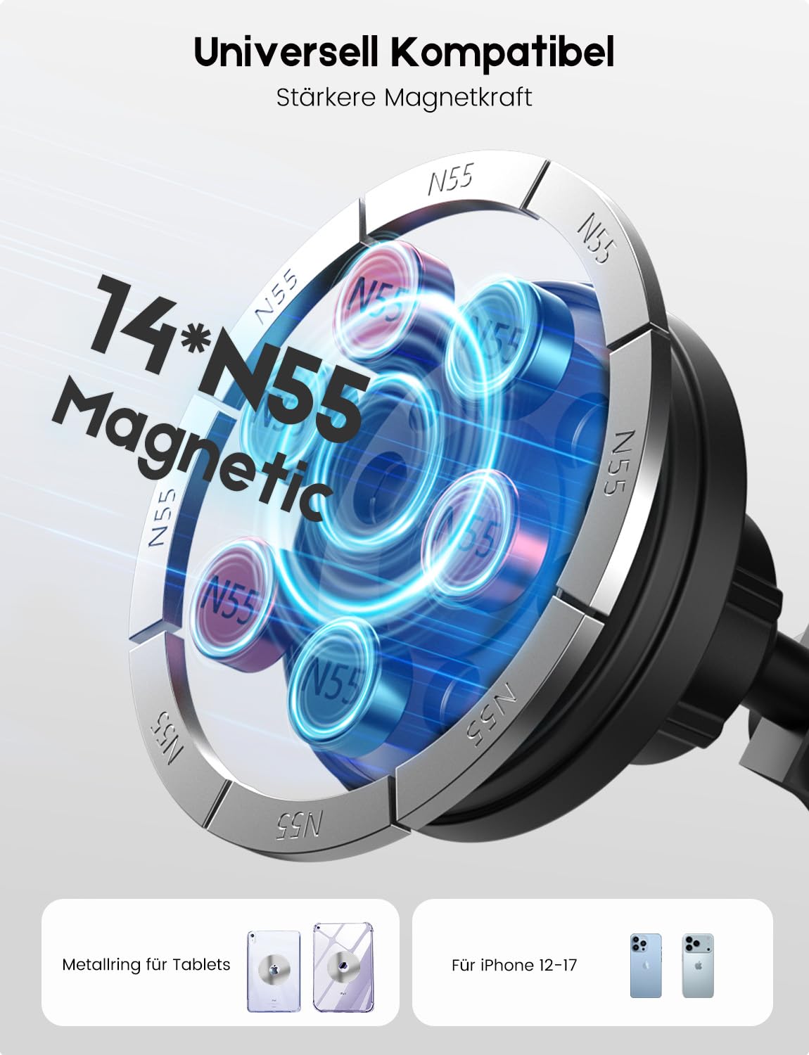 OHLPRO Supporto da parete per tablet magnetico in alluminio, girevole con giunto a 360°, compatibile con iPad Pro Air Mini, Galaxy Tab, iPhone, 4,7-13 pollici