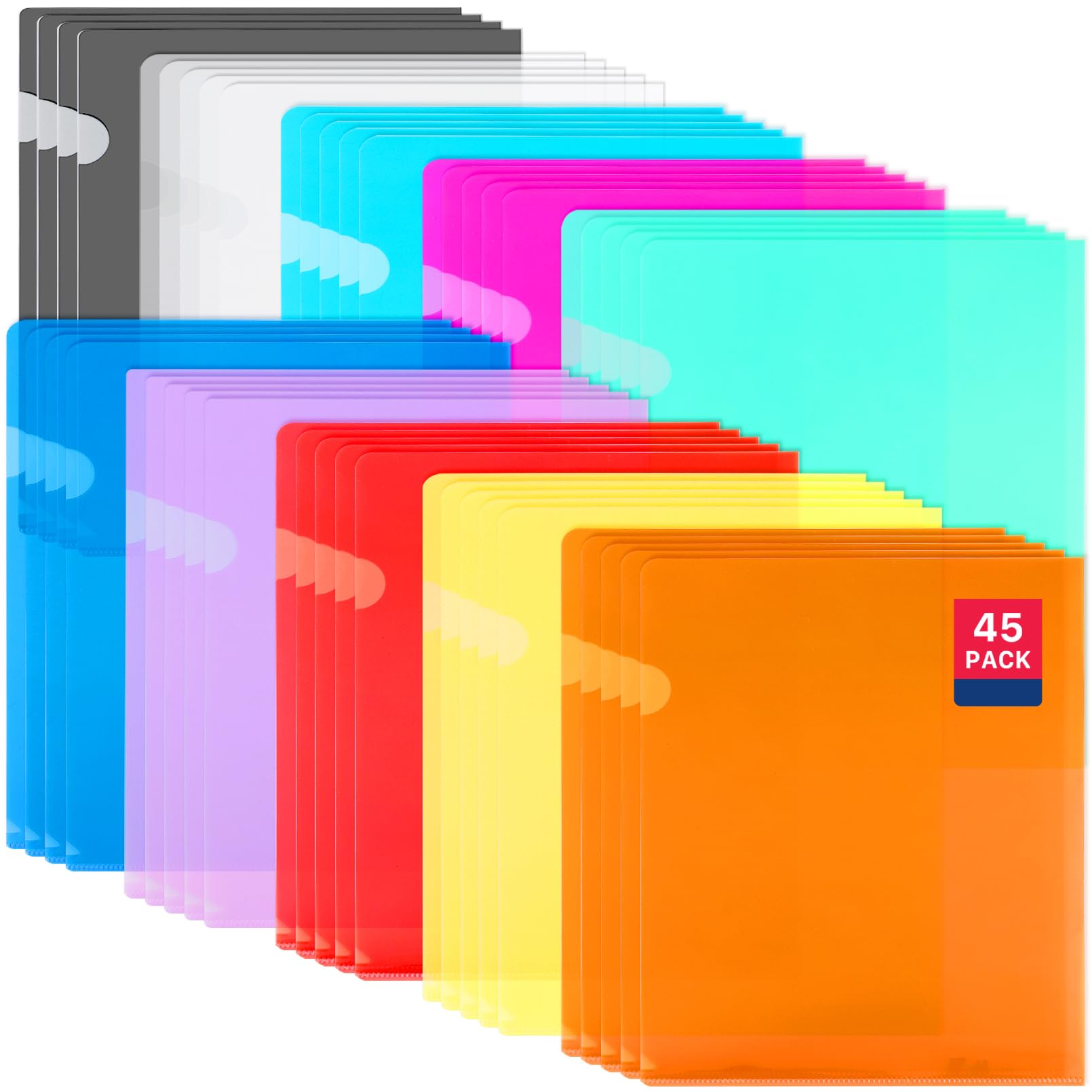 45 carpetas de plástico de colores transparentes, carpetas de documentos transparentes de 12.2 x 8.7 pulgadas, bolsillos de plástico para proyectos, fundas de plástico tipo L para