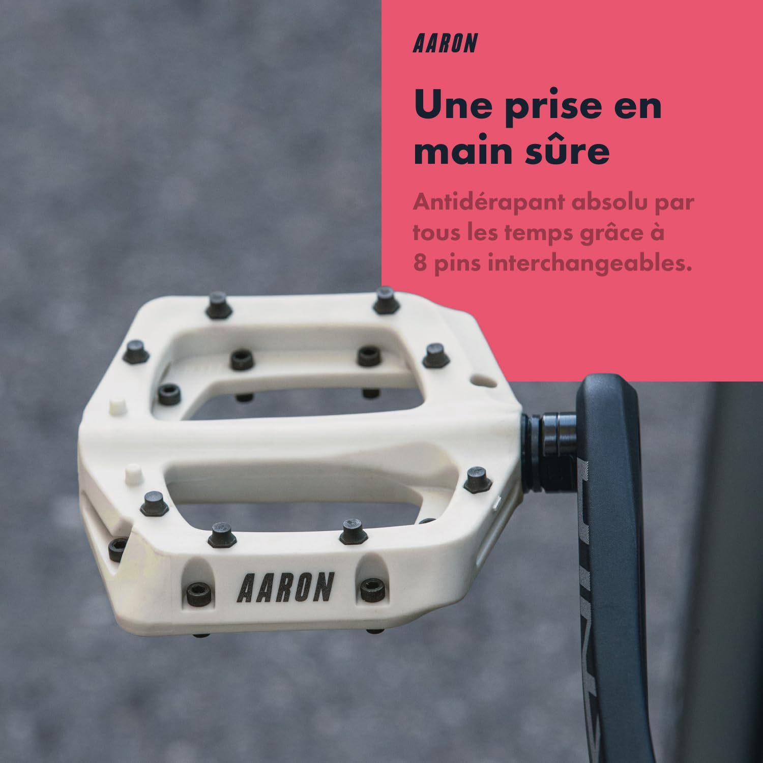 AARON Pédales Dirt MTB en fibres de nylon ultra légères avec roulement à billes industriel scellé, antidérapantes grâce à 8 broches interchangeables, pédales de vélo pour dirtbike, vélo électrique,