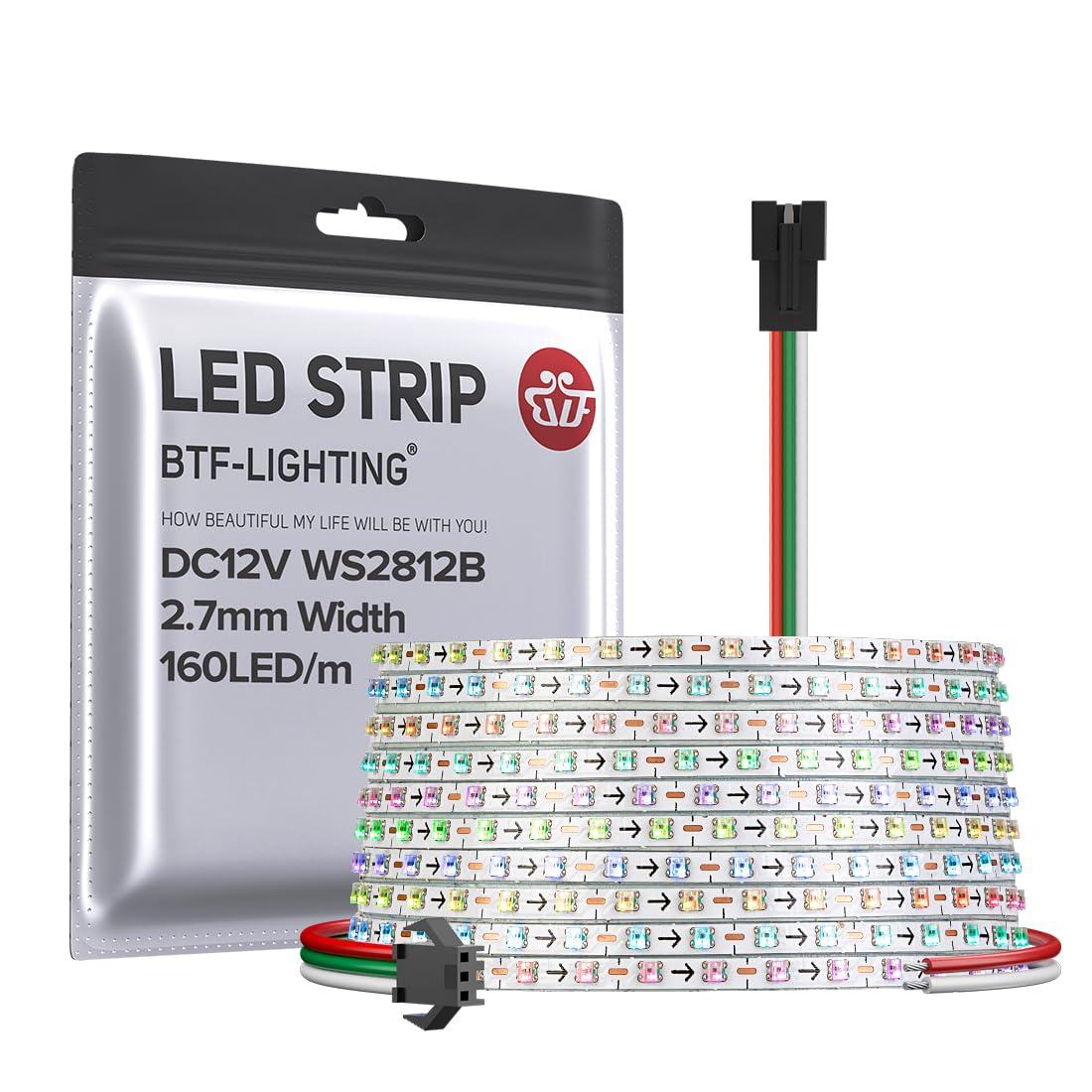 BTF-LIGHTING RGB IC 2.7mm extrem schmal LED-Band SMD0807 DC12V 5M 160LEDs/M | Adressierbares Band Flexibles Traum Farbe Dünnes Seil IP30 Nicht Wasserdicht für DIY Dekoration (nur Streifen)