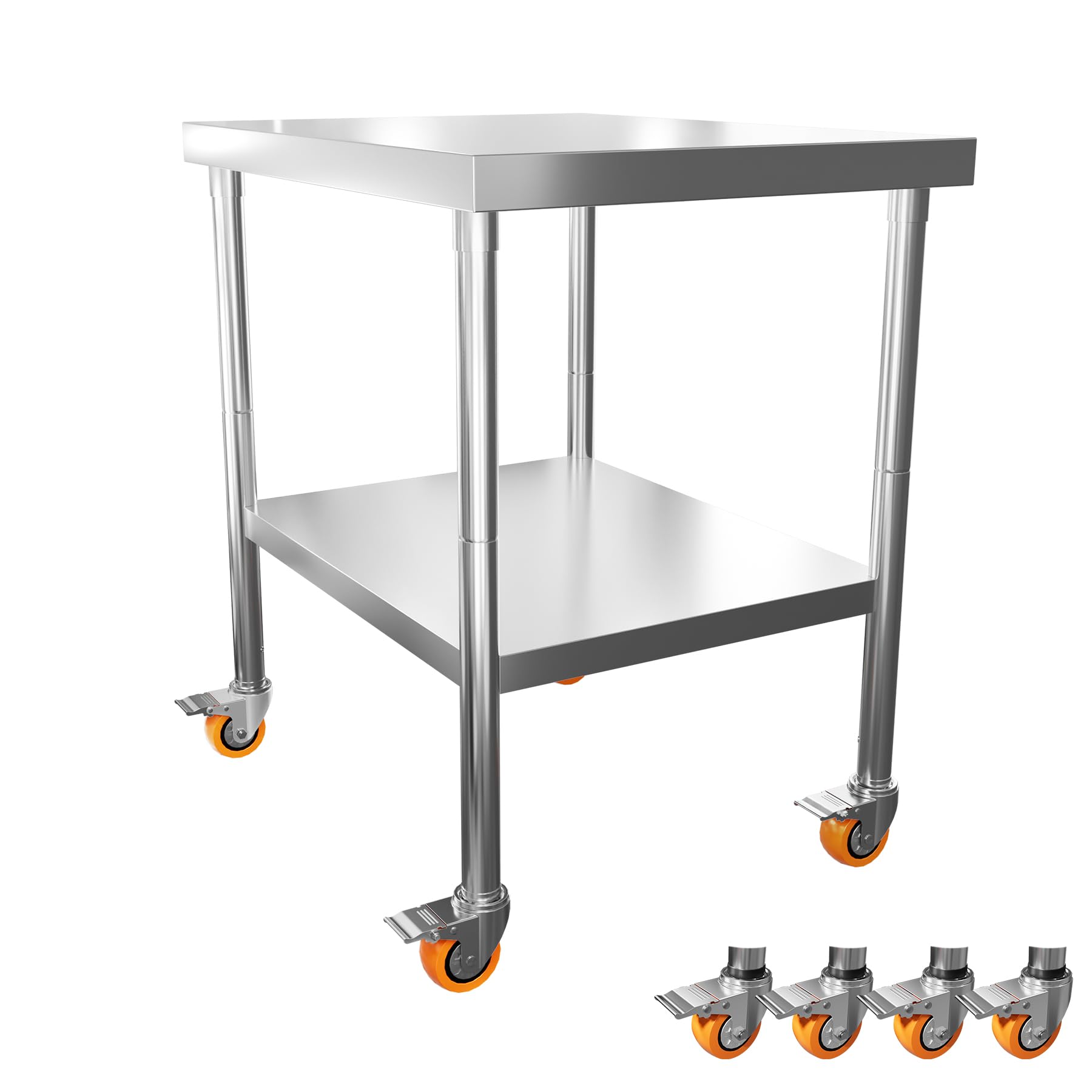 LZQ Edelstahltisch Arbeitstisch 85x76x60 cm mit Rollen, Rolltisch Edelstahl Arbeitsplatte, Servierwagen Edelstahl mit 4 feststellbaren Rädern, Tisch mit Rollen für Küche Bar Restaurantar