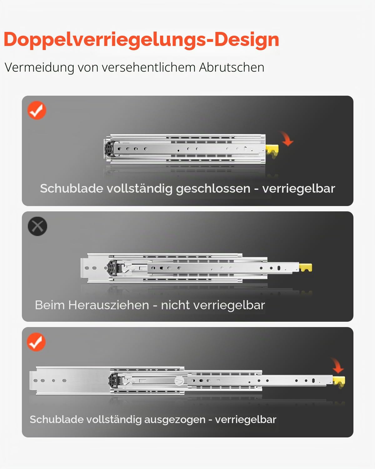 VEVOR 1 Paar Schubladenschienen mit Vollauszug 1219 mm, 226 kg Tragkraft, Schubladenführungen, Doppelverriegelungsdesign, seitlich montierte Teleskopschienen für Regale, Schränke, Industrieschubladen