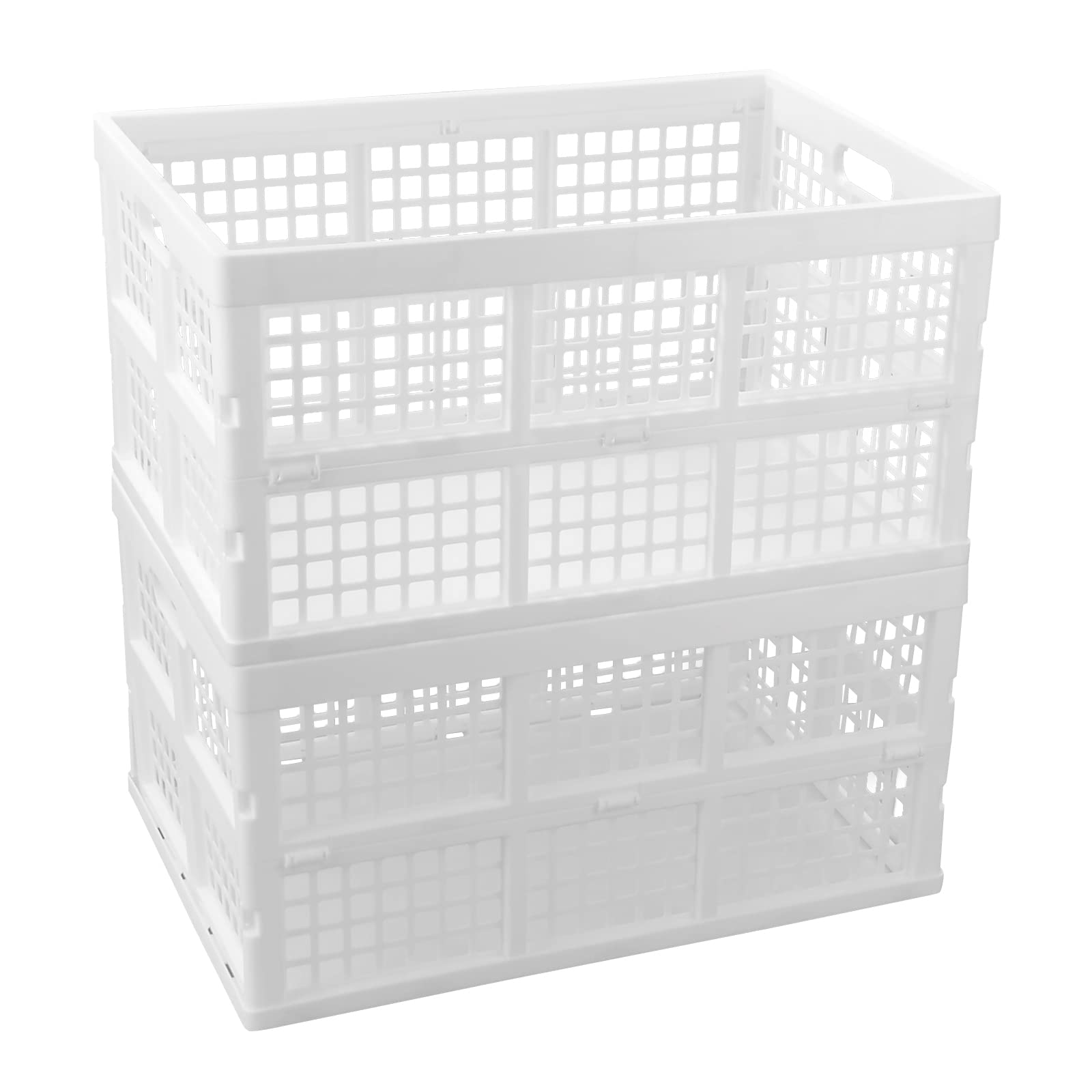 Asking 2-Pack 42 L Stackable Collapsible Crate, Plastic Folding Storage Crate, White