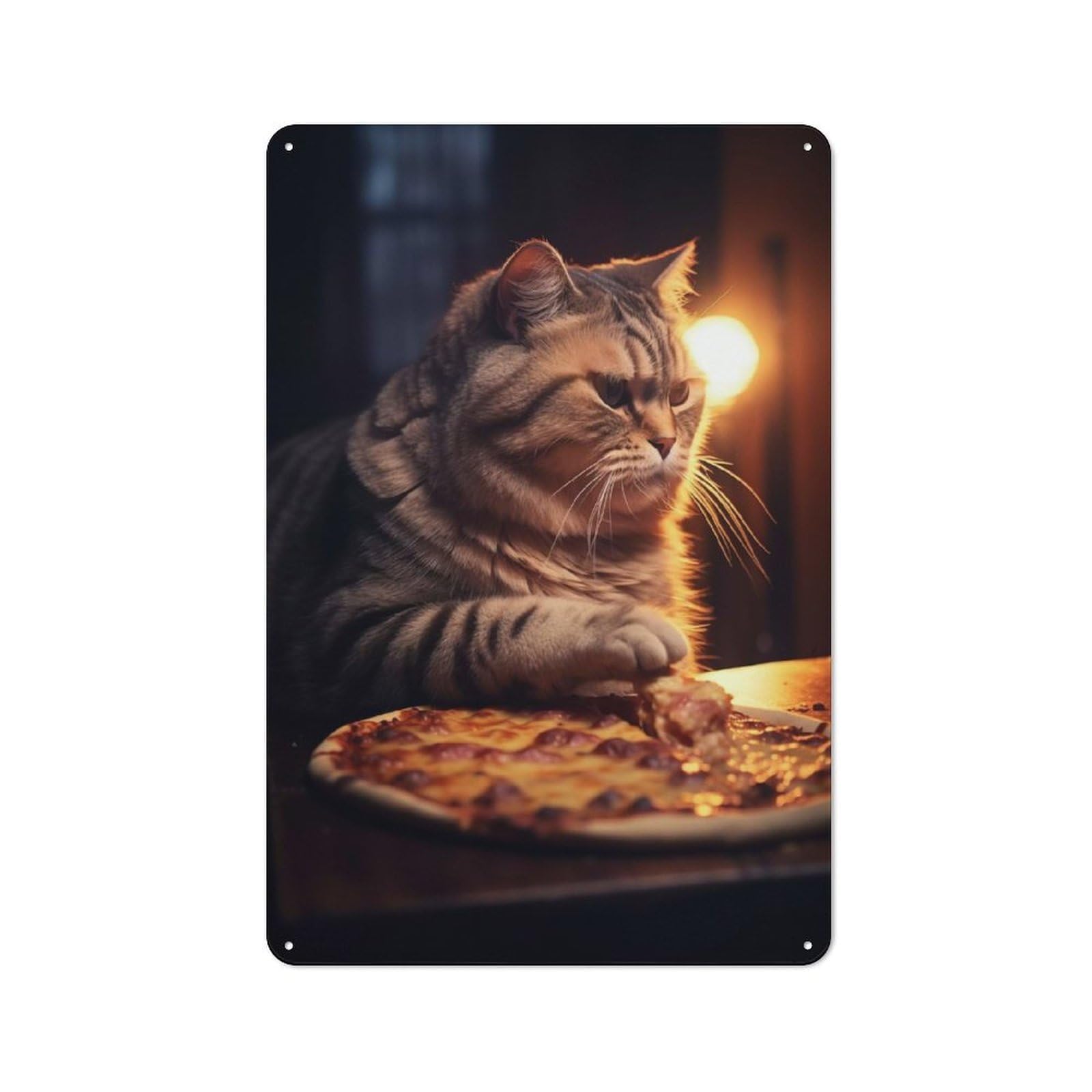 Junmoney Fat Cat Stealing Pizzs Vintage Tin Sign 30X20cm With For Living Room Or Hallway, For Living Room Decor Lovers