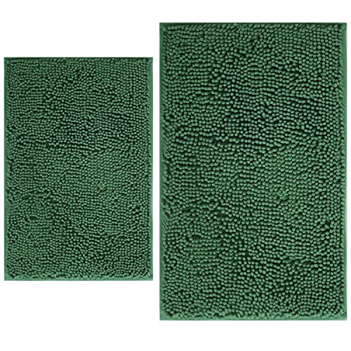 Image of BOANKODU Bathroom Rugs Sets 2 Piece, Extra Soft Chenille Bath Mat Absorbent Bathroom Rug, Bathroom Mat with PVC Non-Slip Bottom, Machine Washable Bath Rugs (32x20 Inch + 24x16 Inch, Dark Green)