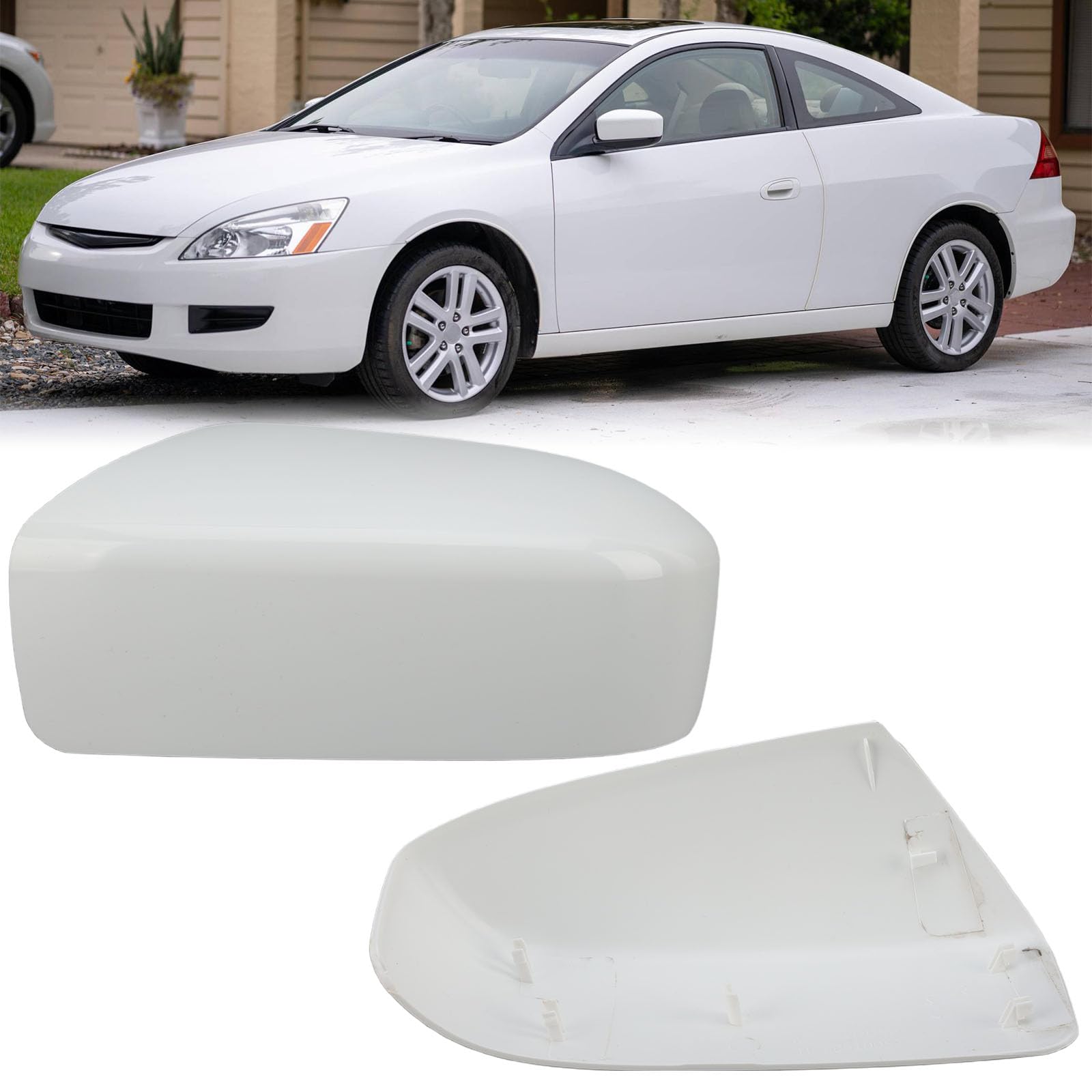 Photo 1 of VANLOGY Passenger Mirror Cover Compatible with Honda Accord 2003-2007, Right Side Mirror Cap Housing Fit for 7th Gen Accord Sedan Without Turn Signals, White, US Model