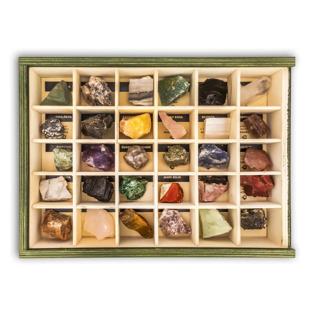 Colección de 30 Minerales del Mundo Premium en Caja de Madera Natural - Minerales Reales educativos de Gran tamaño con Hoja de descripción. Kit Geología para niños | Caja de Madera Natural, Minerales Reales Educativos, Gran Tamaño, Hoja de Descripción, Ki