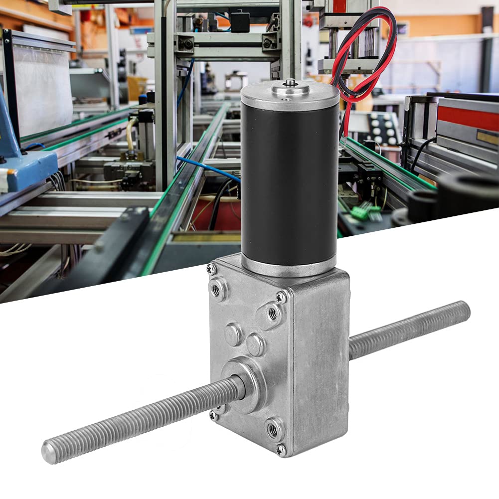Motoriduttore a Vite Senza Fine, DC 24V Motoriduttore Elettrico Doppio Albero M8 Mano Destra Filo Alto Torcente Metallo Riduttore Turbo Verme Velocità Riduzione Motore(Speed Reduction Ratio 670)