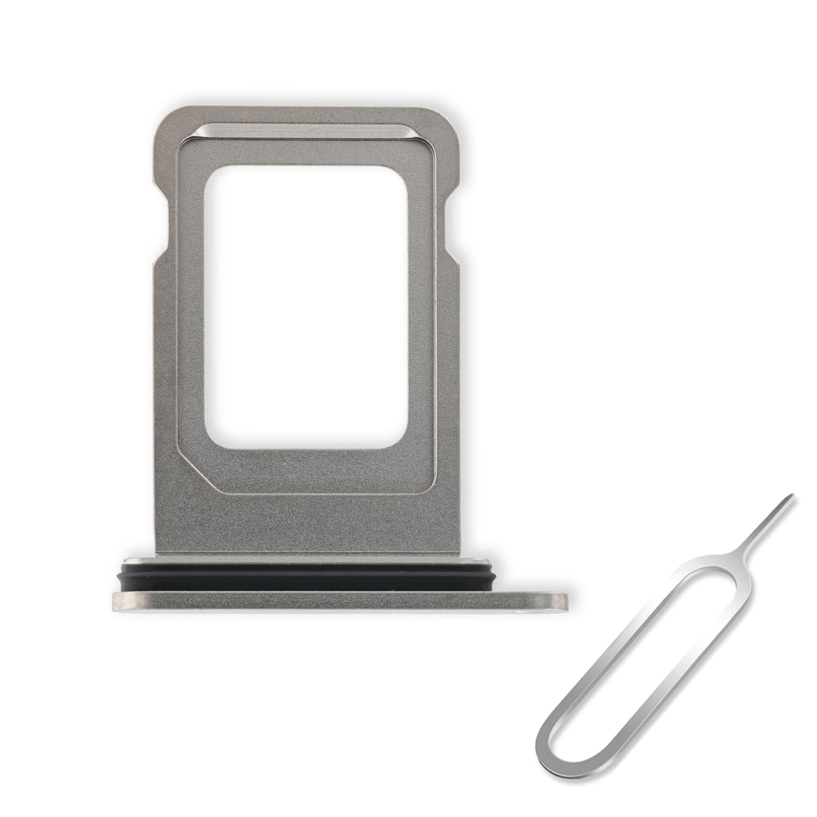 Supporto per slot per scheda SIM di ricambio per iPhone 15 Pro e 15 Pro Max (versione SIM singola) con anello di tenuta in gomma impermeabile + perno di espulsione aperto (titanio naturale)