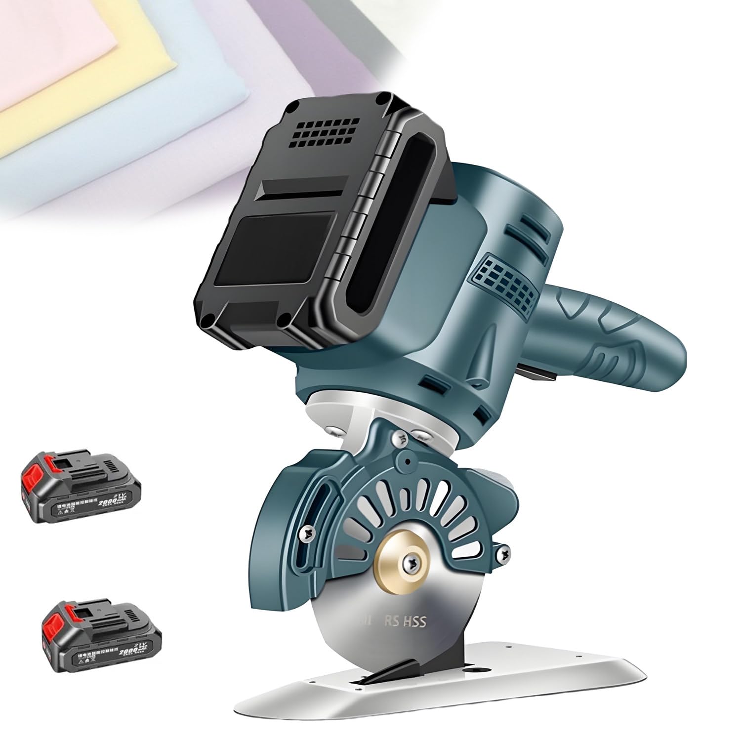 Taglierina a Lama Rotante Senza Fili,Taglia Tessuti Elettrico con Protezione Retrattile,Taglia Fino a 3.5/4.5cm,per Divani,Cappelli,Abbigliamento 101-2 * 4000mAh