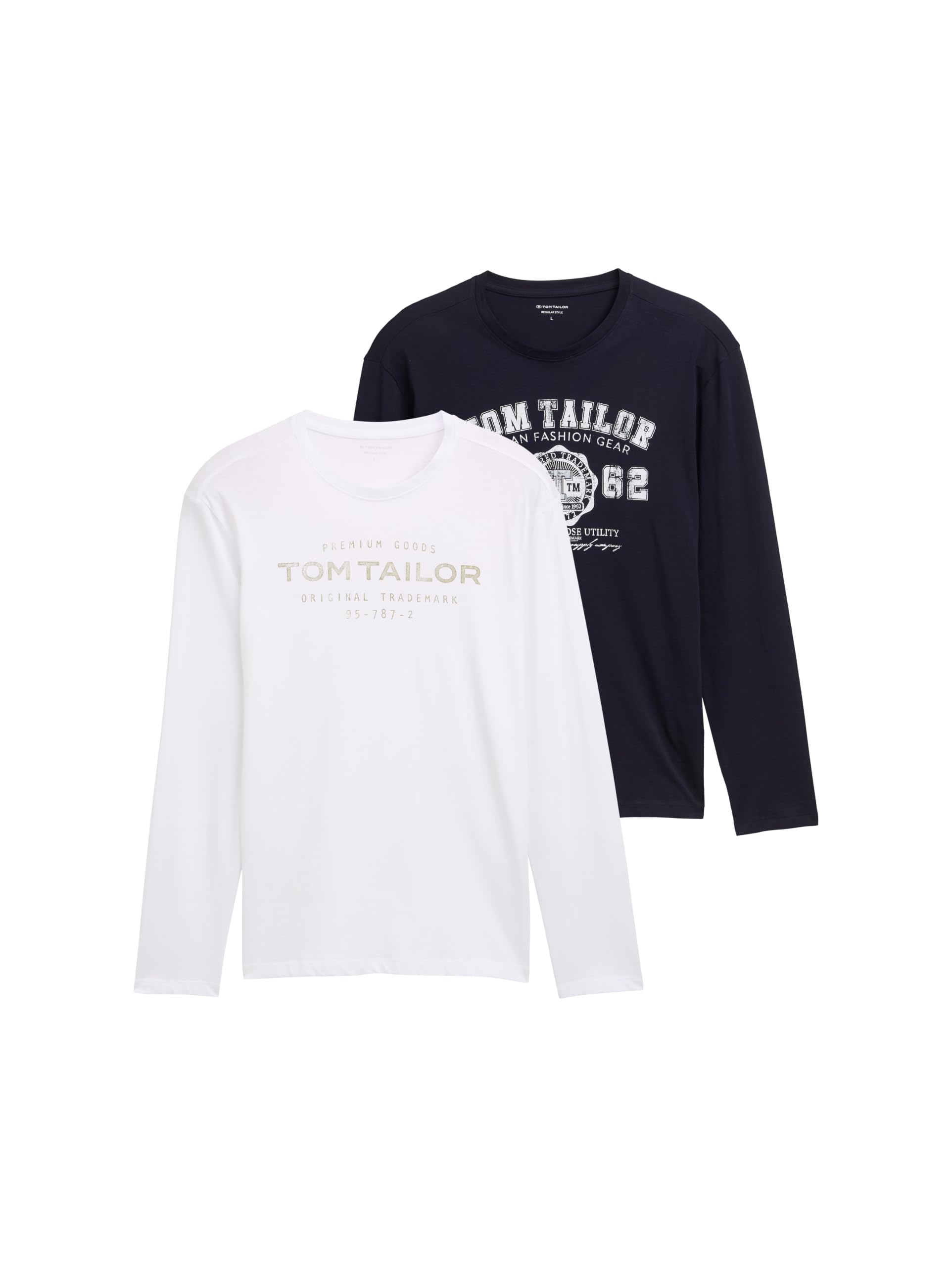 TOM TAILOR Herren Langarmshirt im Doppelpack 1034857, 10690 - Knitted Navy, 3XL