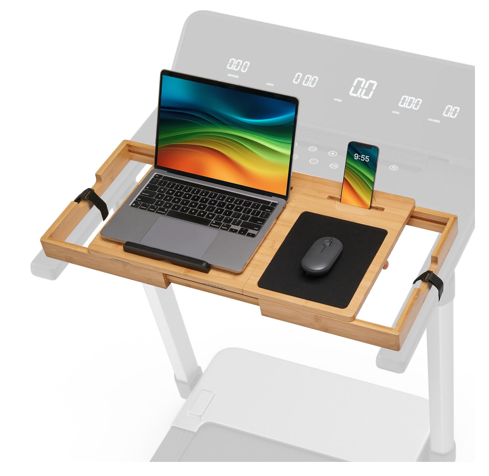 Treadmill Desk Attachment- Premium Bamboo Phone Holder, Tablet and Laptop Stand for Treadmill. Over Treadmill Desk Workstation with Ergonomic Laptop Holder and Adjustable Tray up to 36 inches