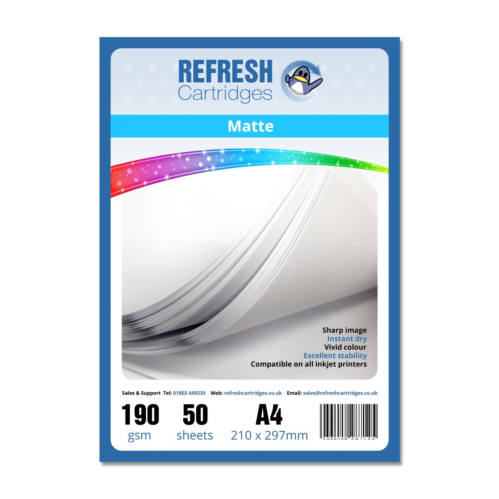 Refresh Cartridges Matte Coated A4 Professional Inkjet Photo Paper 190gsm - 50 Sheets