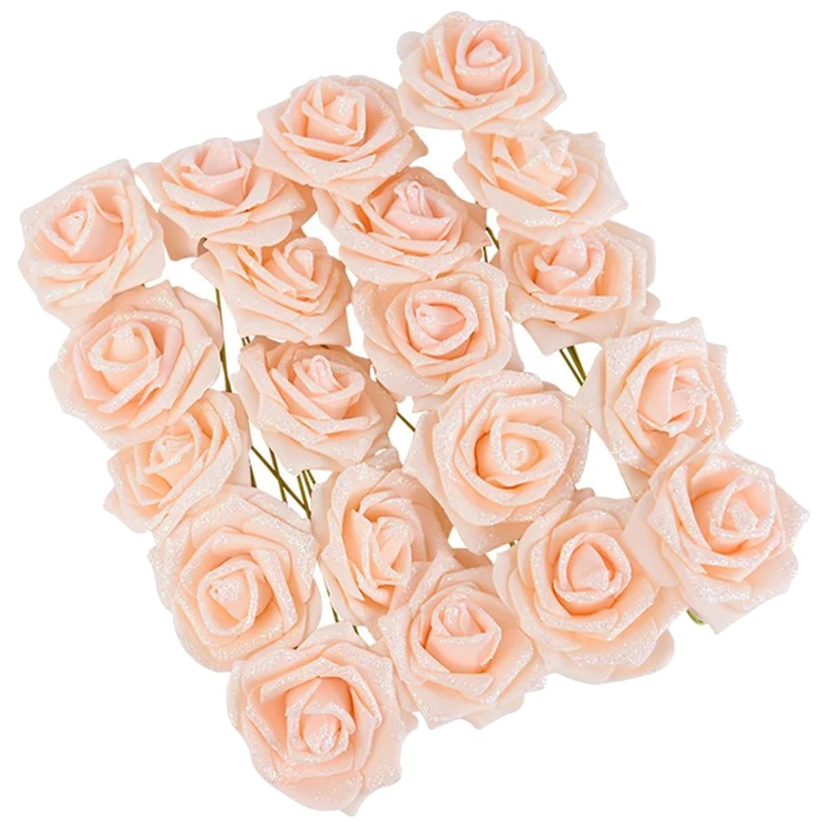 Roses artificielles et tiges pailletées : fleurs de décoration pêche pour DIY mariage