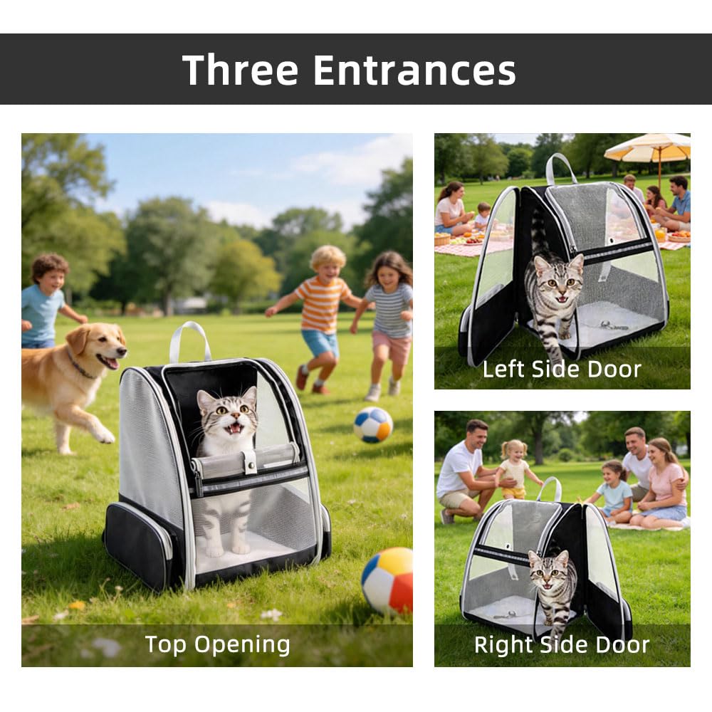 Sac à dos respirant à 360° pour chats et chiens – Pliable, approuvé par les compagnies aériennes avec 1 sac à déjections canines + 5 tapis hygiéniques anti-fuite, idéal pour les animaux de compagnie