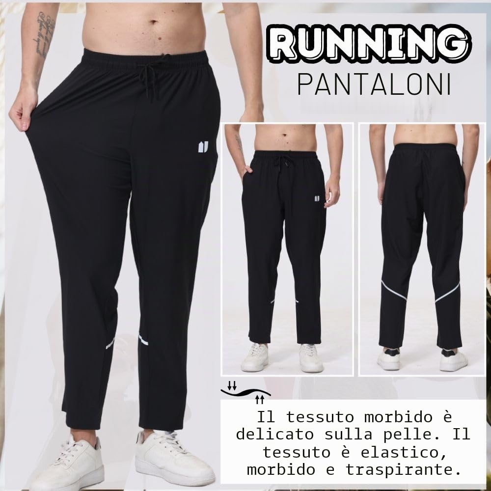 Pantaloni sportivi da uomo, tasche elasticizzate con cerniera, per jogging e corsa, confezione da 3