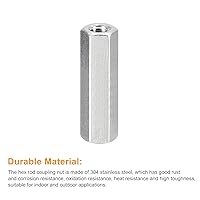 Vista 4 de uxcell Tuercas de acoplamiento M10 x 1.5 de paso de 2.362 in de longitud, 2 tuercas de acoplamiento de varilla hexagonal métrica de acero inoxidable