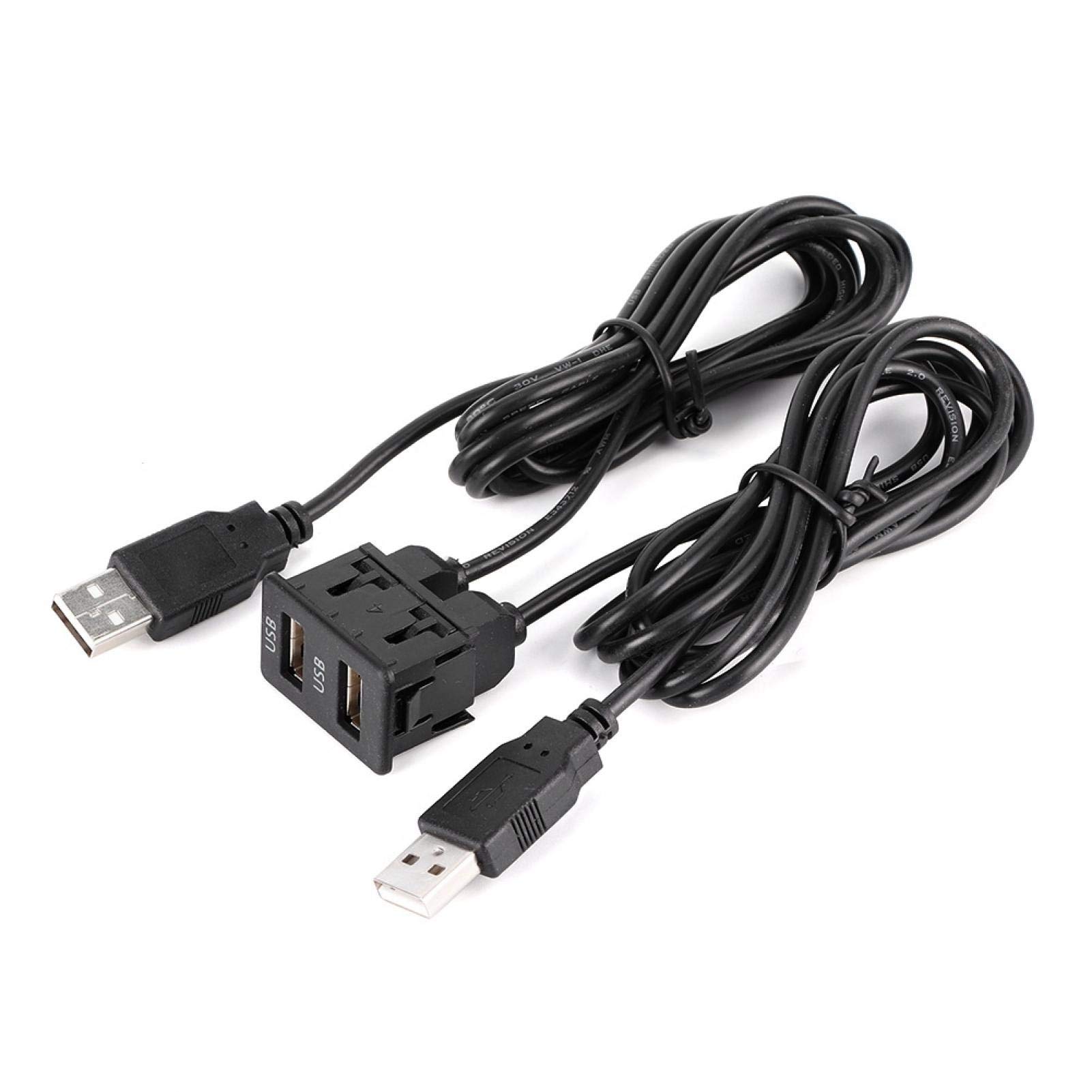 Qiilu 1.5m Dashboard Cable Adapter 2 Port Car Mount Flush Cord for Truck Boat S3e601