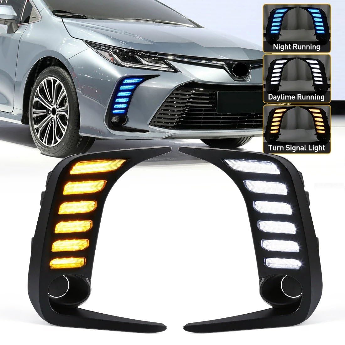 Luces Antiniebla Luz Niebla Para Toyota Para Corolla 2019-2022 Luces Diurnas LED DRL Faros Antiniebla Coche Intermitentes Parachoques Delantero Blanco Amarillo Azul