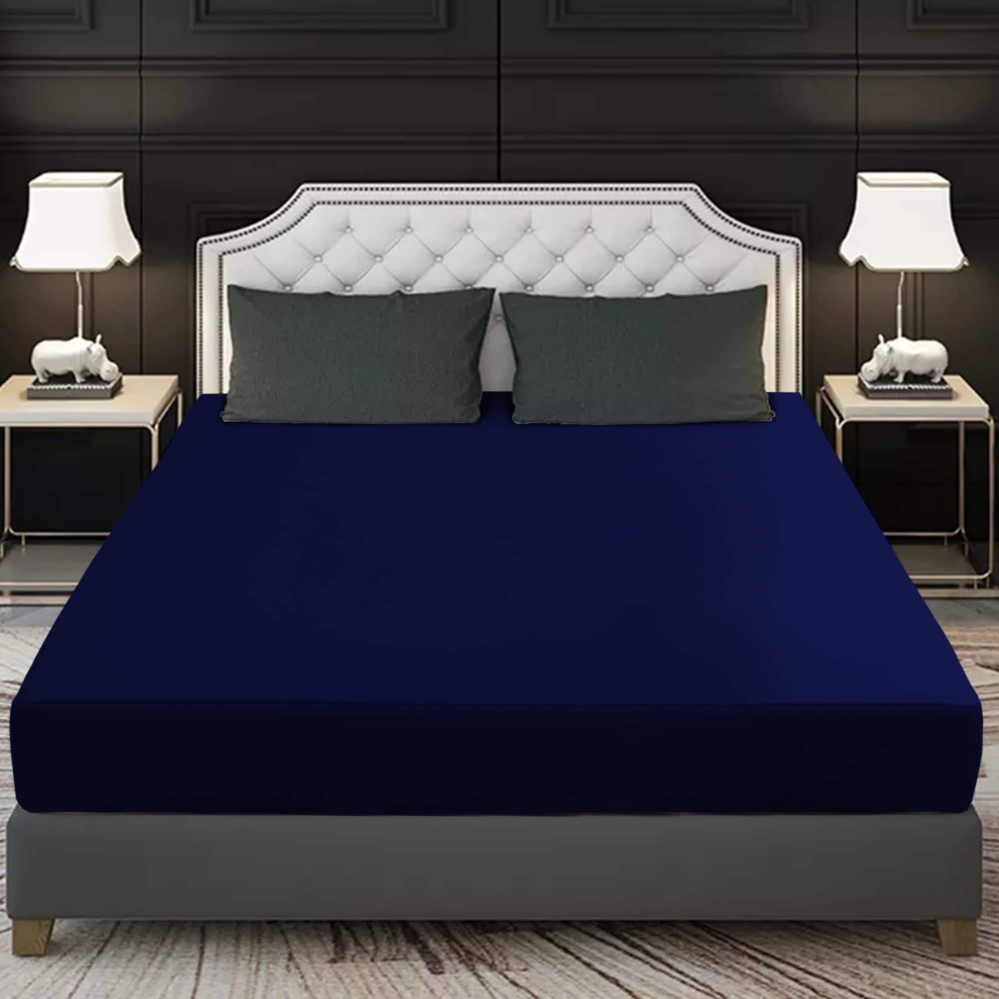 Dream Care Fit Cotton Cottas Wonder Waterproof Mattress Protector 75x60 Inch for Queen Size Bed | Ultra Soft & Hypoallergenic Mattress Cover (Pack of 1_Navy Blue)