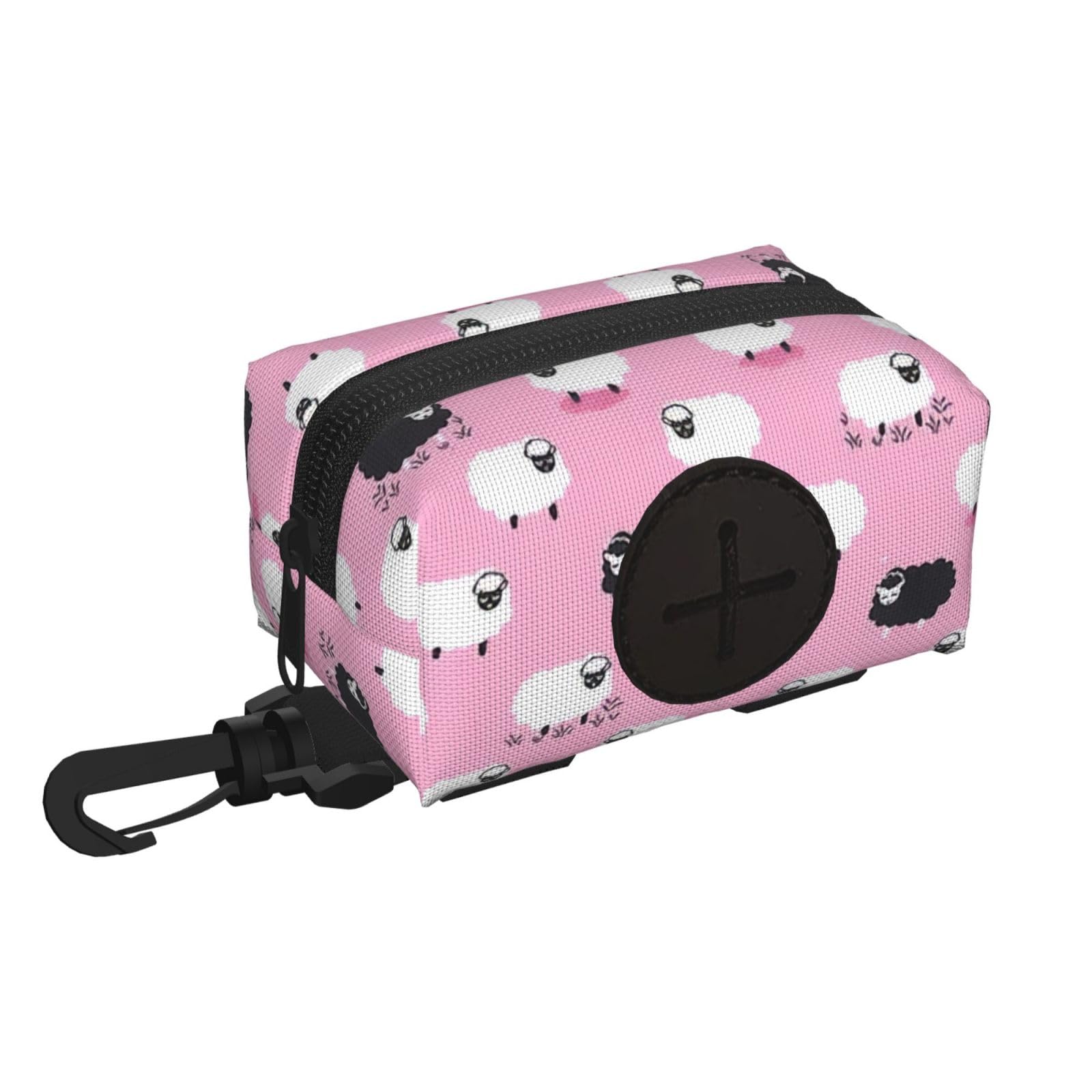 Pphgut Black White Sheep On Pink Background Print Waterproof Pet Waste Treat Bag Outdoor Walking Hiking Pouch Camping Accessory