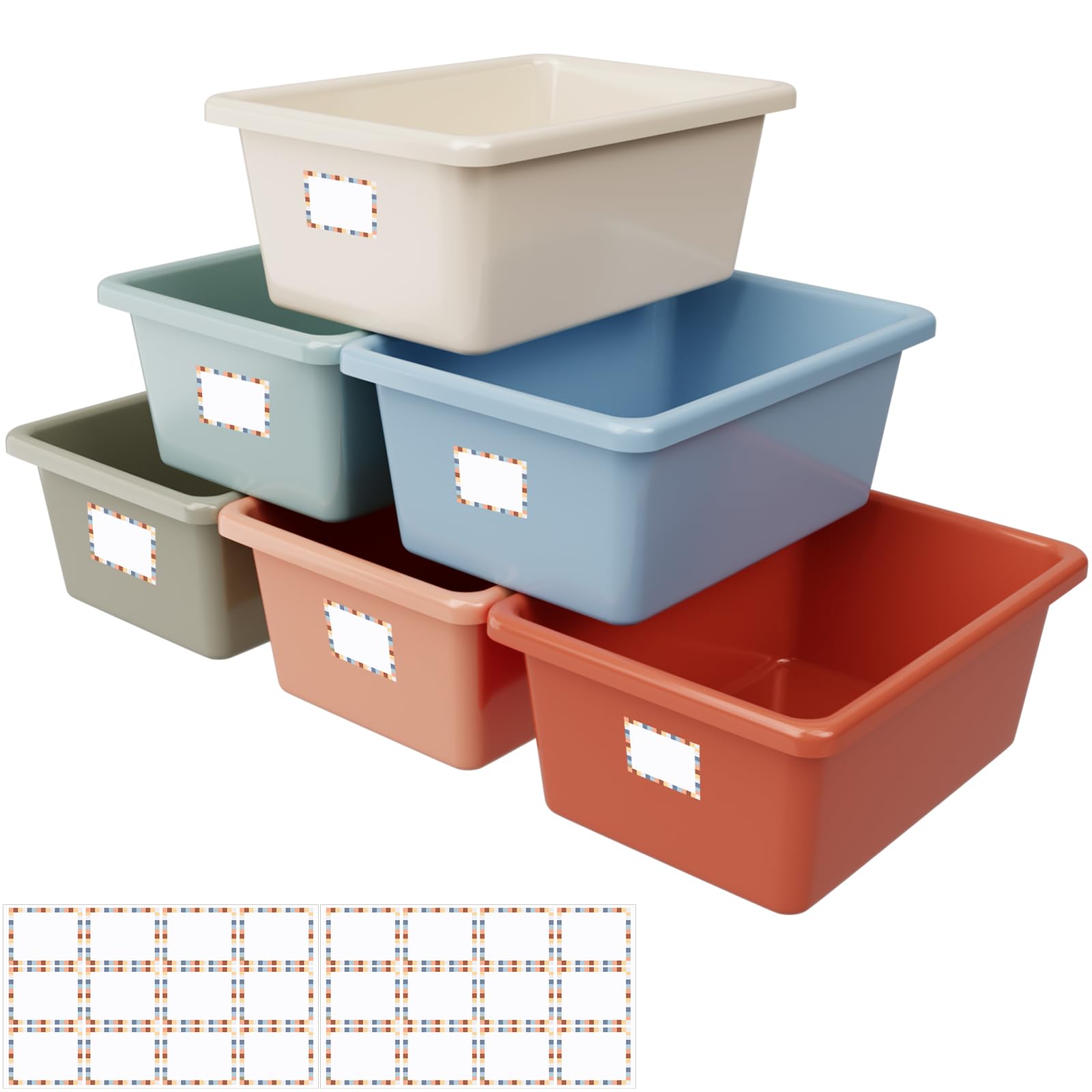Photo 1 of Huwena 6 Pack Plastic Cubby Bins for Classroom 11.6 x 7.7 x 5 Inch Stackable Book Bins with Labels for Teacher School Office Home Organization