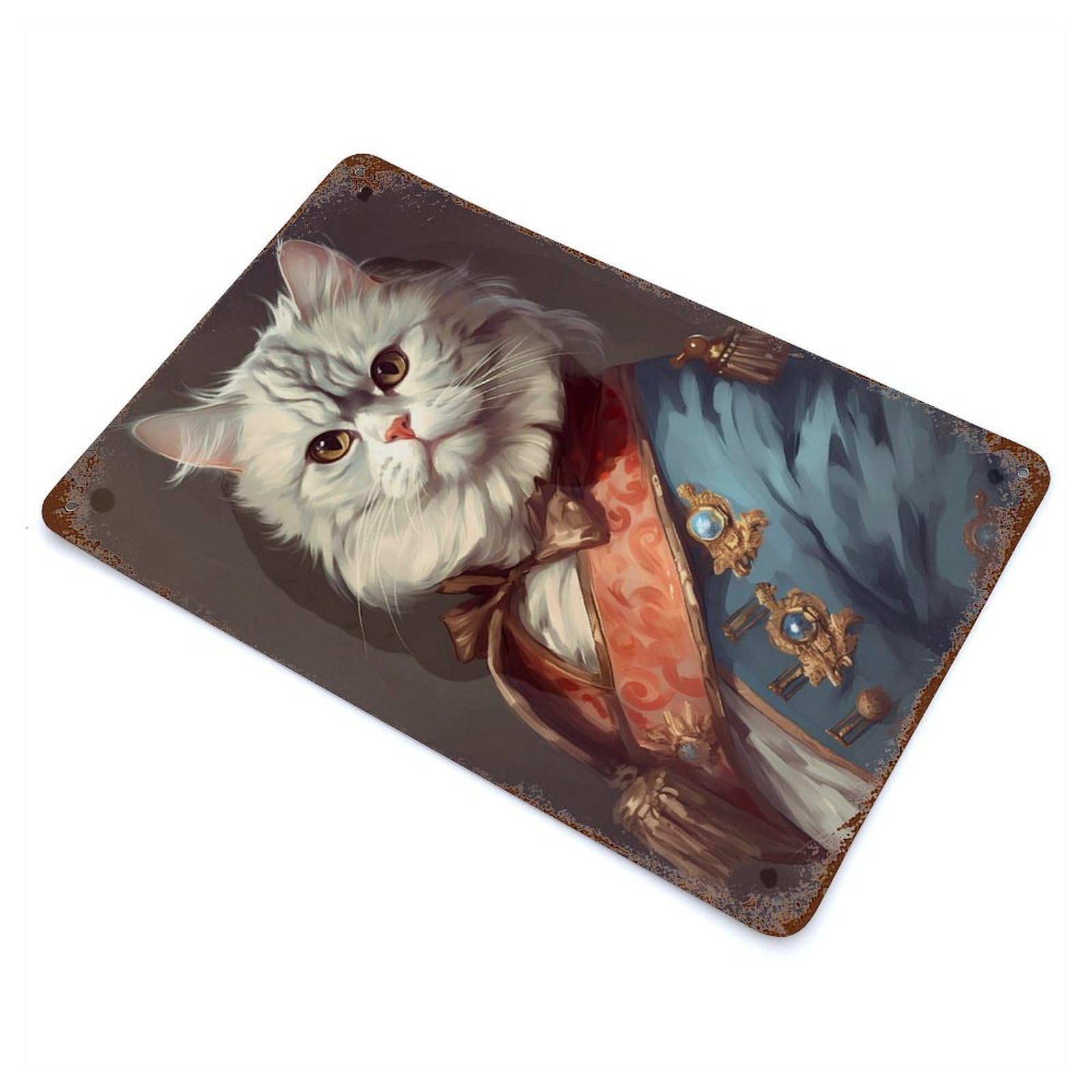 Garage Style Persian Cat Unrealistic Rust Effect Tin Sign 11.8"x7.9", Industrial Home Decor for Bar And Workshop