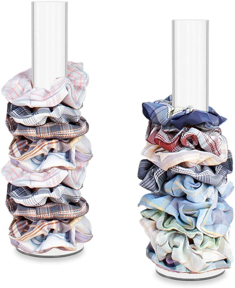 2 Piece Acrylic Scrunchie Holder, Clear Hair Tie Organiser Stand, Bracelet Stand, Cute Room Decor for Jewelry Bracelet Headband Accessories Display Tower Teen Girl Gifts (2)