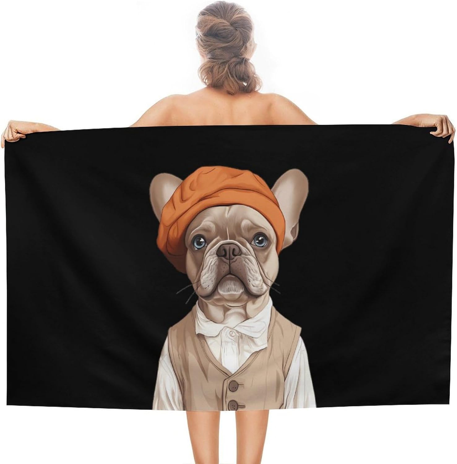 French Bulldog Cute Oversized Beach Towel Soft Absorbent Pool Bath Swim Towels for Adults Travel Vacation Gifts 130x80cm