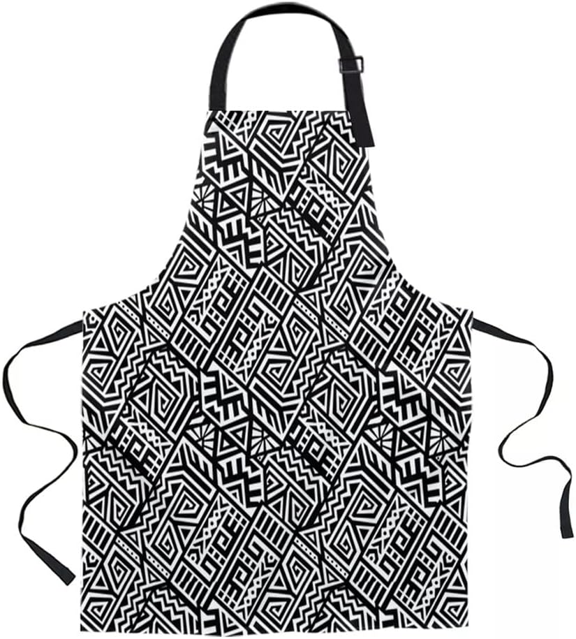Ethnic Geometric Black and White Aprons for Women Men Kid Cooking Baking Apron Kitchen Utility Equipment Accessories