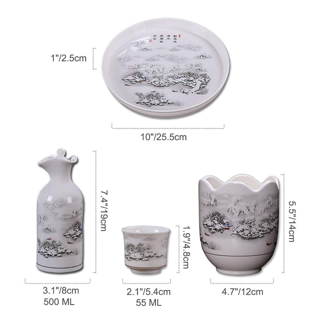 MRKU Set da sakè da 9 Pezzi, Set di Bicchieri da Vino in Ceramica Giapponese con scaldavivande e Vassoio, Tazze Tradizionali in Porcellana, Il miglior Regalo per la Famiglia e Gli Amici - Stoviglie