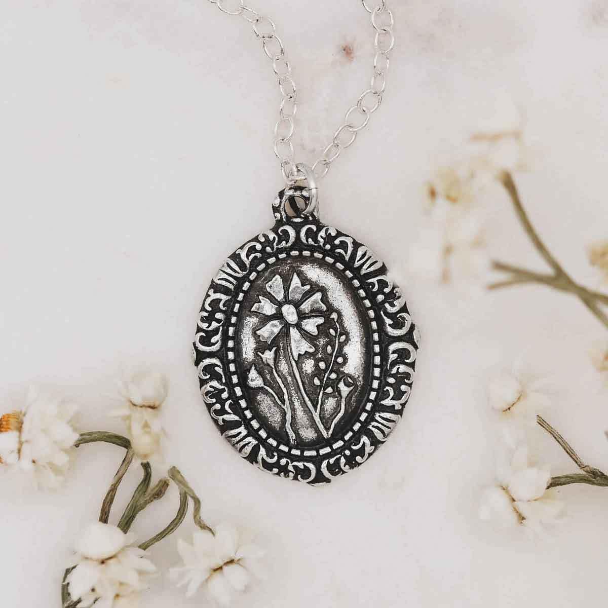 LISA LEONARD DESIGNS Pewter Vintage Cameo Necklace Embossed Floral Design Necklace Classic Cameo Pewter Jewelry Artisan-crafted Pendant - Image 7