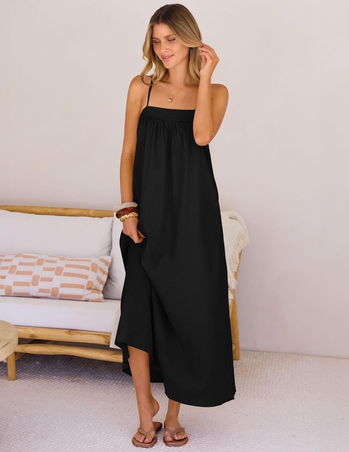 MEROKEETY Women's Boho Maxi Dresses 2026 Spaghetti Straps Spring Summer Sundress Casual Beach Vacation Long Dresses - Image 4