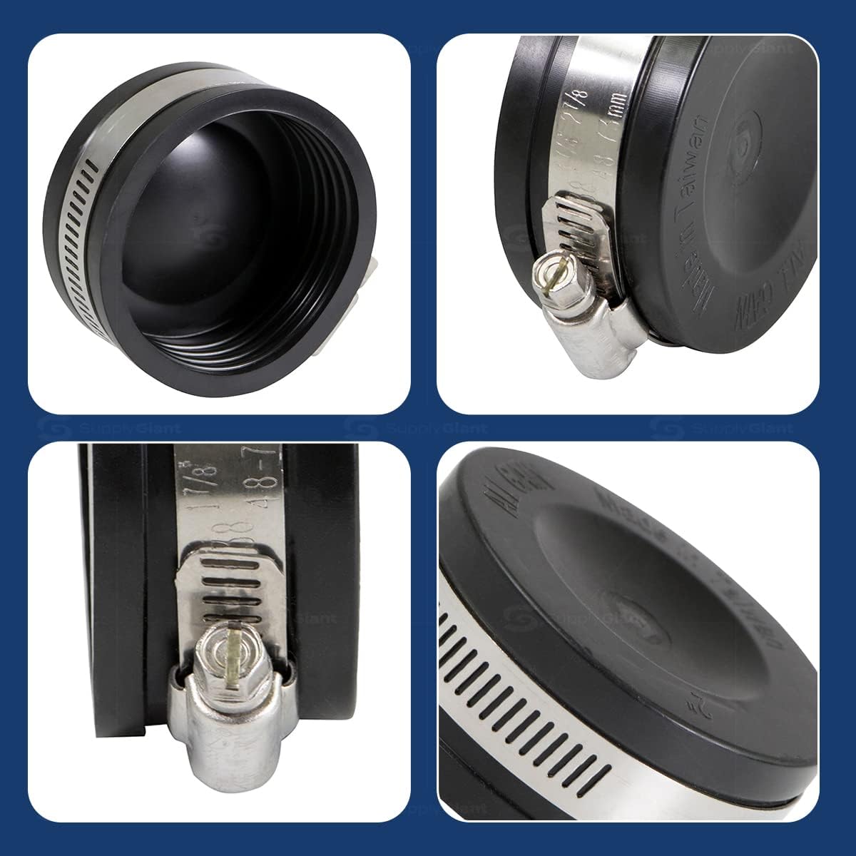 Supply Giant 3942x10 Flexible Pvc Pipe Cap with Stainless Steel Clamps, 2 Inch Black (pack of 10)