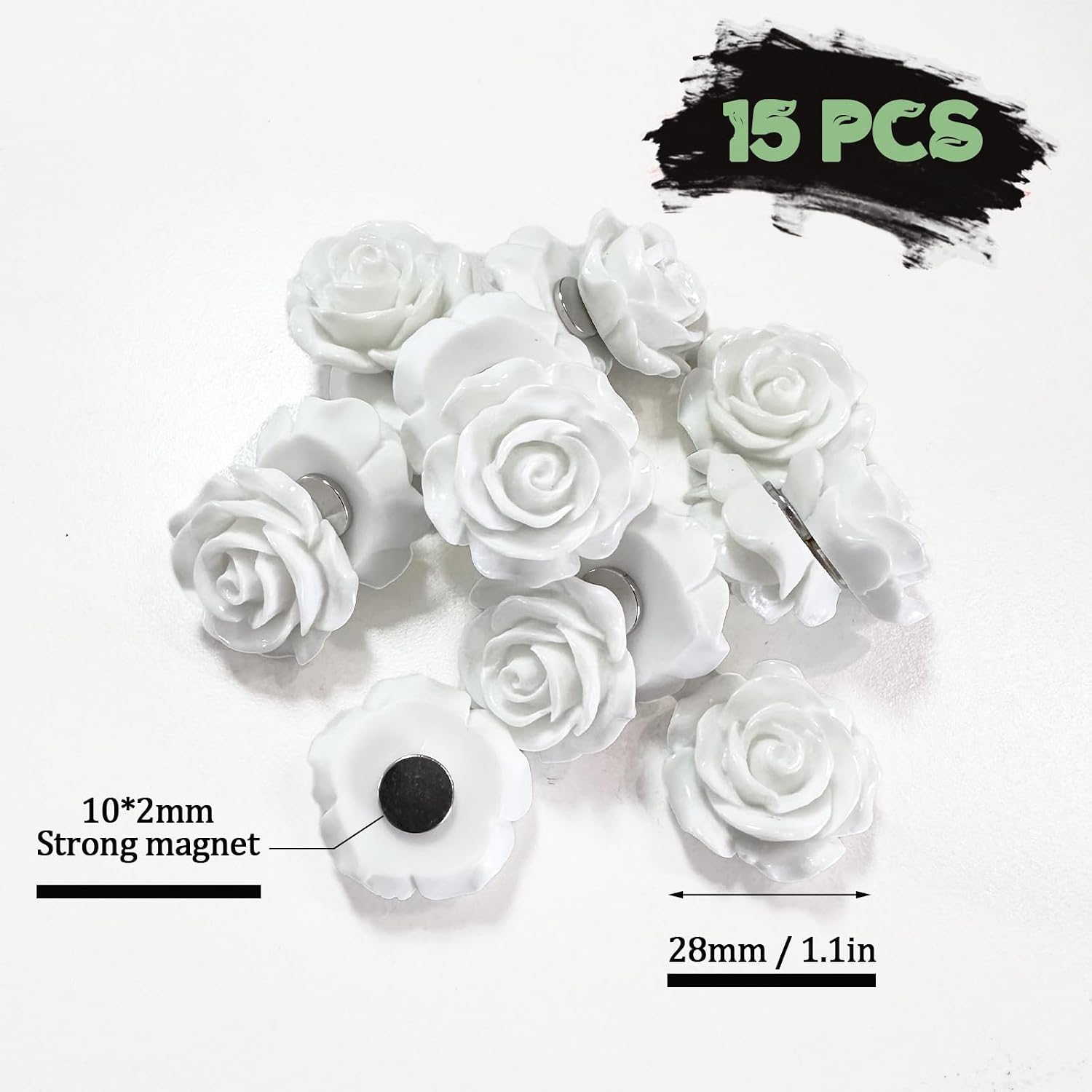 15 pcs - Cute Flower Magnet, White Rose Magnet for Fridge and Locker, Whiteboard and Decorative(15 pcs - Rose - White) image 3