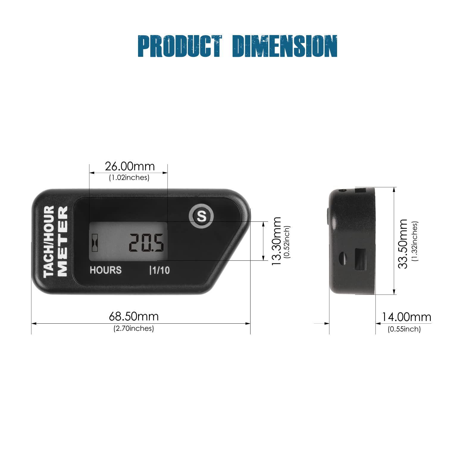 Runleader RL-HM016R Tacómetro digital de horas,diseño impermeable(negro).